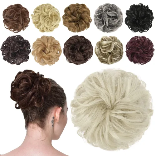 Vista 10 de FESHFEN Pieza de Cabello de Moño Desordenado - Extensiones de Coleteros de Moño de Cabello Ondulado Rizado Elástico Postizos Sintéticos para Mujeres
