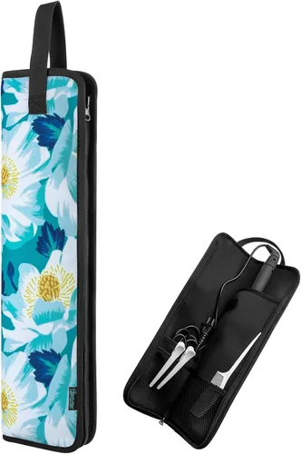 Vista 8 de Beautyflier Funda de viaje universal para rizador, resistente al calor, lona, flor azul