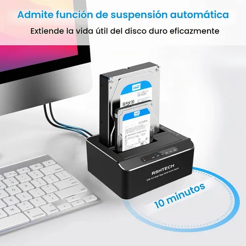 Vista 5 de RSHTECH Estación de acoplamiento de disco duro,Aluminio Dual Bay USB 3.0