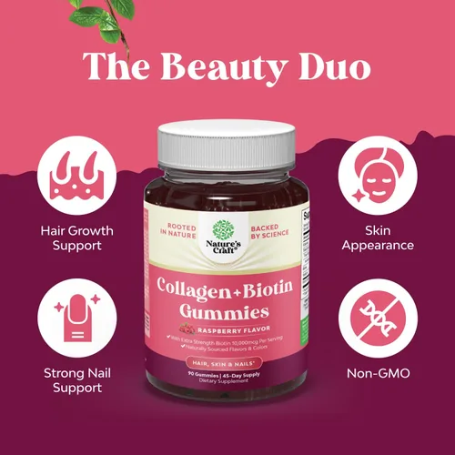 Vista 4 de Paquete de gomitas para el cabello, piel y uñas, biotina extra fuerte y colágeno, 10000 mcg por porción y potente suplemento DIM, equilibrio