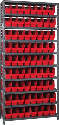 Vista 567 de Quantum QSBU-245BK Heavy Duty Shelving Unit with (7) Shelves and (24) QUS245 Black Bins for Garage Warehouse Storage Distribution 400 lb Load
