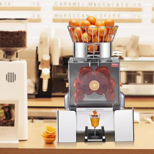 Vista 8 de VEVOR Máquina Exprimidora de Naranja Comercial, Extractor de Jugo de Alimentación Automática de 120W, Extractor de Jugo de Acero Inoxidable para 25