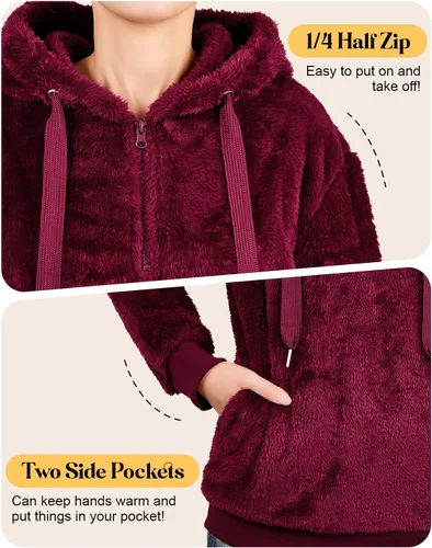 Vista 2 de Century Star Sudadera deportiva mullida de vellón con capucha para mujer de talla extragrande con bolsillos
