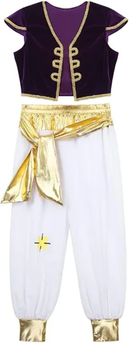 Vista 3 de MSemis Disfraz de príncipe árabe, de Halloween, chaleco de manga casquillo, con pantalones de harén con cinturón
