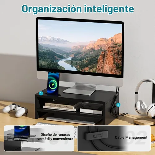 Vista 5 de 1home soporte elevador para monitor de computadora o computadora portátil, Negro