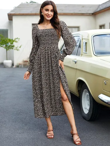 Vista 3 de ZAFUL Women Dress Square Neck Off Shoulder Long Puff Sleeve Smocked High Waist Casual A Line Dress