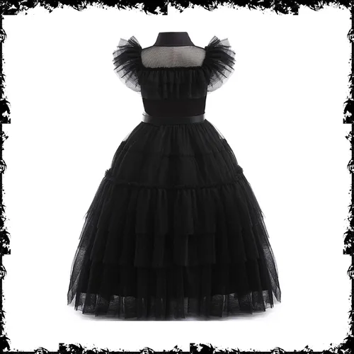 Vista 6 de Wednesday Addams - Vestido para niños y niñas, disfraz de fiesta familiar Addams, uniforme de academia, vestidos de baile, vestido de fiesta