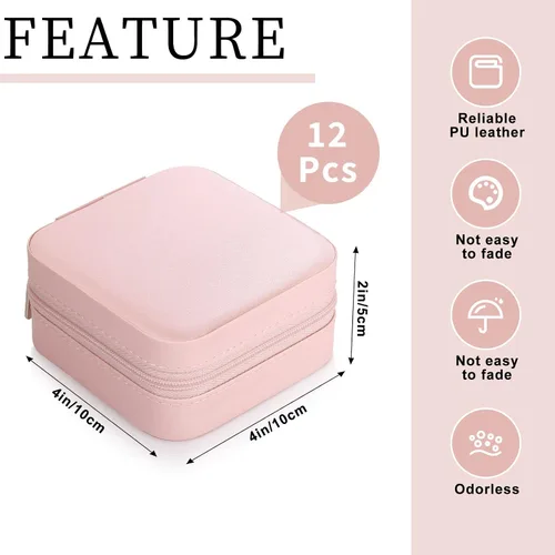 Vista 2 de Pequeñas cajas de cuero PU de joyería de viaje a granel para mujeres niñas, cajas de regalo de dama de honor, organizador de joyas portátil