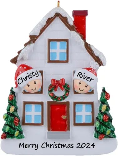Vista 2 de House Family of 2 - Adorno de Navidad personalizado para pareja 2023 – Adorno de primera Navidad en el nuevo hogar – Regalo único de recuerdo