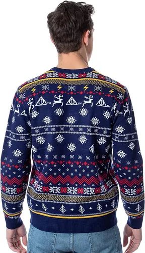 Vista 2 de Harry Potter Hogwarts - Suéter de punto feo navideño para hombre marino