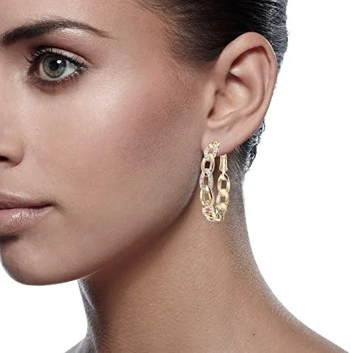 Vista 2 de Gemini Women's Jewelry Gold Plated Hoop Pierced Earring for Women Valentine's Day Gifts Gm039Rg 4cm