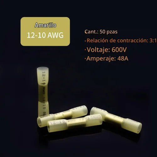 Vista 3 de Conectores a tope termorretráctiles de 12-10 AWG, 50 unidades, amarillos, impermeables, conectores de cable eléctrico, empalme, terminales