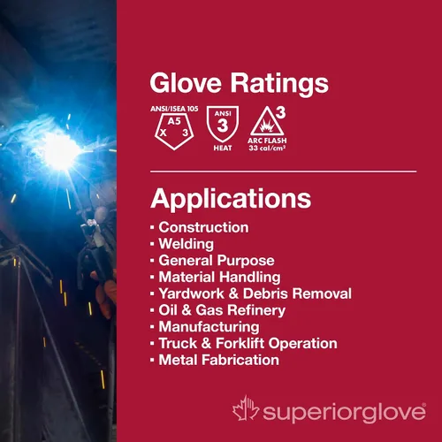 Vista 4 de Superior Glove Guantes de trabajo de piel de cabra Endura Arco Flash resistente a cortes de seguridad protección de mano