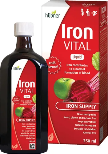 Vista 9 de hübner Iron Vital Suministro de hierro líquido más vitamina C, suplemento dietético para adultos y niños, vegano y sin gluten, sabor a fruta, caja