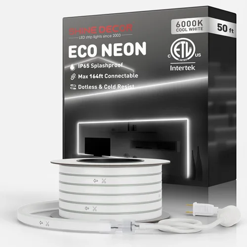 Vista 38 de Shine Decor Tira de luces LED AC 120V, cuerda de neón eco de 120 LED/m sin puntos, conectable y cortable, IP65 impermeable y resistente al clima