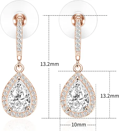 Vista 6 de Vinjewelry Juego de collar y aretes de circonita cúbica chapados en oro rosa blanco de 14 quilates, joyería de boda para novia, Metal, otro