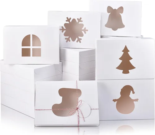 Vista 13 de COTOPHER 18 cajas de galletas de Navidad con ventana, 10 x 10 x 2.5 pulgadas, cajas de panadería marrones para regalo, cajas de postre de papel