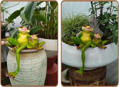 Vista 7 de Lindas esculturas y estatuas de jardín de rana para mamá y bebé, estatuilla de resina sentada de rana para decoración al aire libre para patio