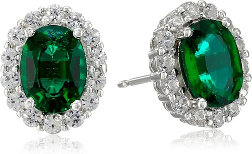 Vista 6 de Amazon Essentials Aretes ovalados de plata de ley con halo de zafiro blanco, (anteriormente colección Amazon)