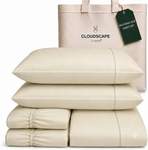 Vista 70 de Cloud Scape Linen - Juego de sábanas de algodón egipcio de doble capa, tamaño individual, tejido de satén de fibra larga, juego de 3 piezas, ropa