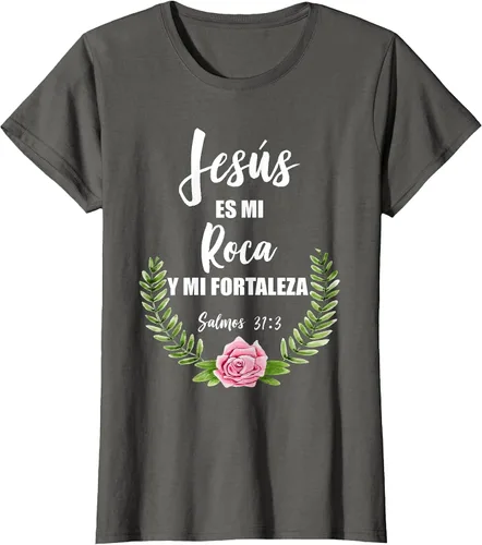 Vista 34 de Jesus ES Mi Roca - Camiseta con versículo bíblico cristiano español Salmos Asphalt Grey