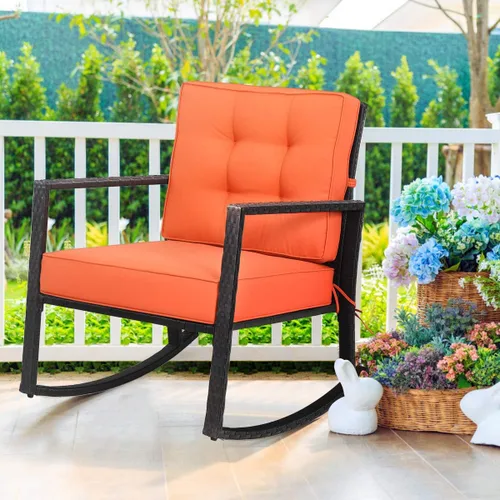 Vista 19 de Tangkula Mecedora de Mimbre, Silla Mecedora Deslizante de Ratán para Exteriores con Marco de Acero Resistente, Asiento de Muebles de Mimbre