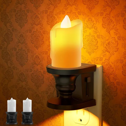 Vista 8 de Briignite Flameless Candle Night Light, Amber Night Lights, Dusk to Dawn