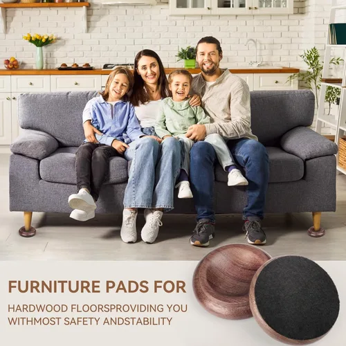 Vista 5 de 4 piezas de tazas de ruedas de piano vertical de madera maciza, tazas de ruedas para muebles, tazas de ruedas con almohadillas de fieltro
