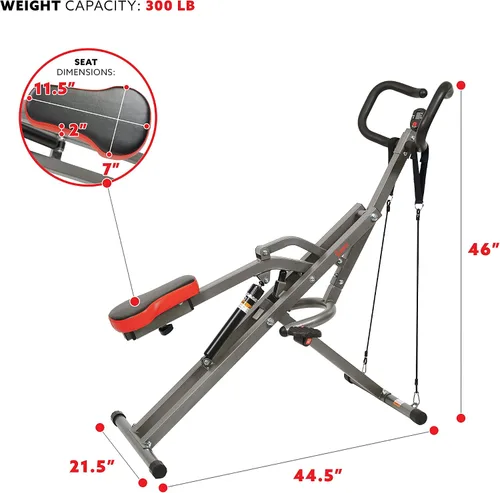 Vista 4 de Sunny Health & Fitness Row-N-Ride PRO, máquina de sentadillas completa para todo el cuerpo con banda de resistencia opcional, fácil de instalar