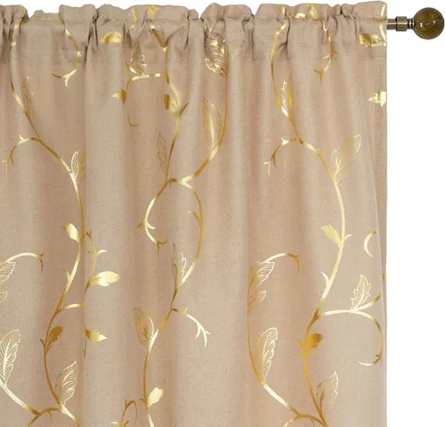 Vista 57 de BUHUA Juego de 2 paneles de cortinas opacas con estampado de vid plateada, cortinas con aislamiento térmico para oscurecer la habitación
