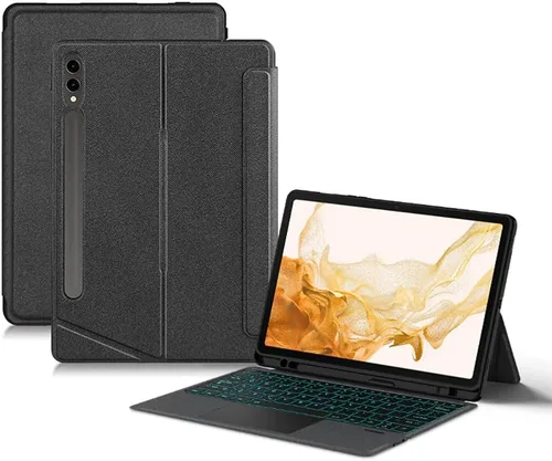 Vista 10 de Funda de teclado para Samsung Galaxy Tab S6 Lite de 10.4 pulgadas 2024/2022/2020 con panel táctil, retroiluminación inteligente de 7 colores, funda