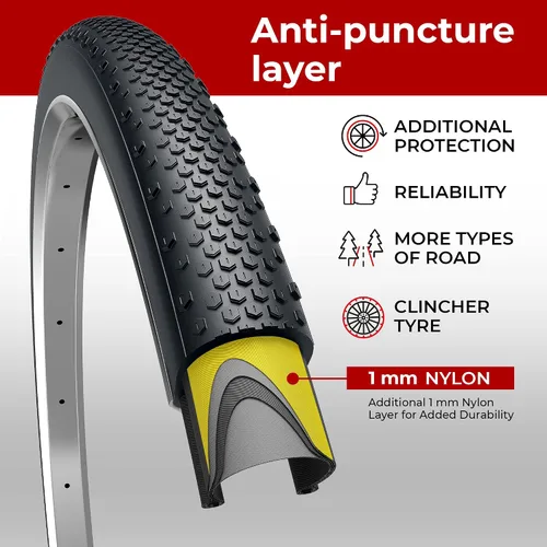 Vista 4 de Fincci Pair 700x38c Bike Tire - Gravel Foldable Kevlar 40-622 Puncture Resistant Bike Tires 1 mm Nylon - Grooved 700c Bike Tire - 28 inch Tyre for