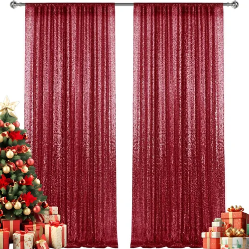 Vista 23 de 2 paneles de cortinas de fondo de lentejuelas verdes de 8 pies, cortinas de fondo de fotografía con purpurina para decoración de Navidad, boda