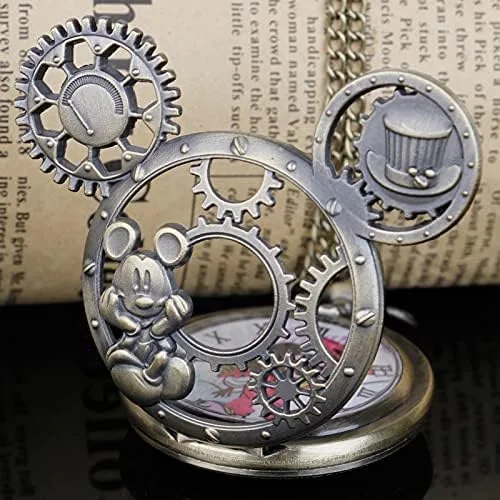 Vista 3 de Classical Quartz Pocket Watch Retro Steampunk Cartoons Pocket Watches with Necklace Pendant