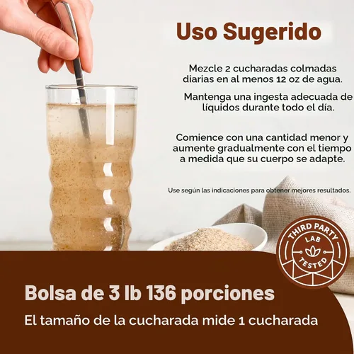 Vista 4 de Micro Ingredients Cáscaras orgánicas de psyllium entero, 3 libras, suplemento de fibra soluble diario con prebióticos, cáscara de psyllium