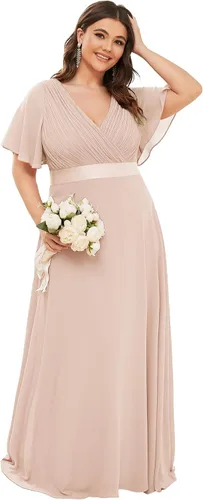 Vista 44 de Ever-Pretty Vestidos formales de noche de gasa para mujer con cuello en V de talla grande para mujeres con curvas, vestido de dama de honor de largo