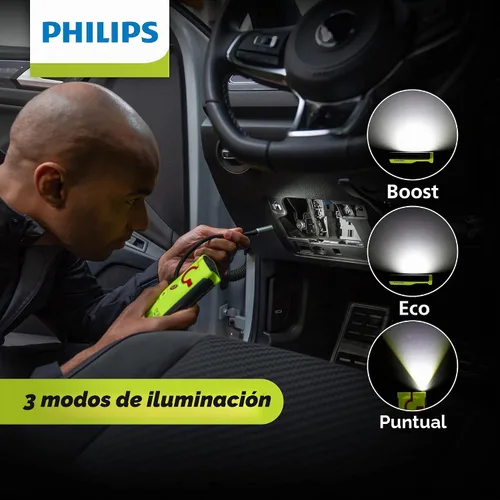 Vista 3 de Philips Xperion 6000 Luz de trabajo LED recargable de bolsillo, linterna de mano profesional de 300 lúmenes con base magnética y gancho