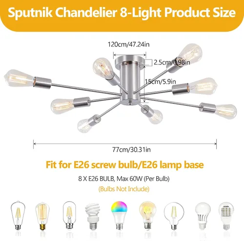 Vista 10 de Candelabro Sputnik moderno, lámpara de techo de 8 luces - Base E26