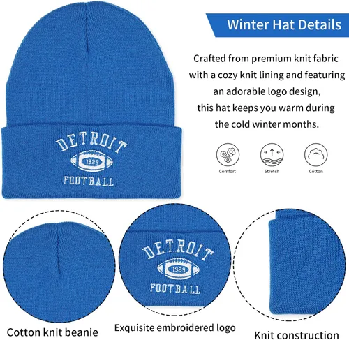 Vista 4 de Gorro clásico bordado de fútbol vintage, sombrero de moda con puños para invierno, con guantes cálidos, regalos para hombres y mujeres fanáticos