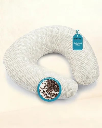 Vista 10 de Almohada de cuello de trigo sarraceno con funda de almohada de doble capa, almohadas ajustables firmes en forma de U, transpirables para un sueño