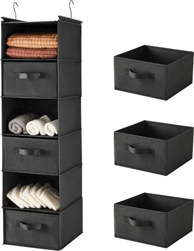 Vista 11 de MAX Houser Organizador colgante de armario de 6 niveles, estante colgante de tela con 2 ganchos resistentes para almacenamiento, plegable (beige)