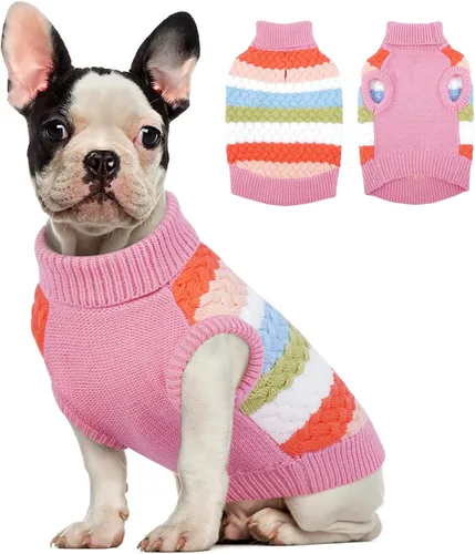 Vista 22 de Kuoser Suéter para perro, suéteres de Navidad para perros extra pequeños, suéter suave y cálido para perros, chaleco de punto trenzado colorido
