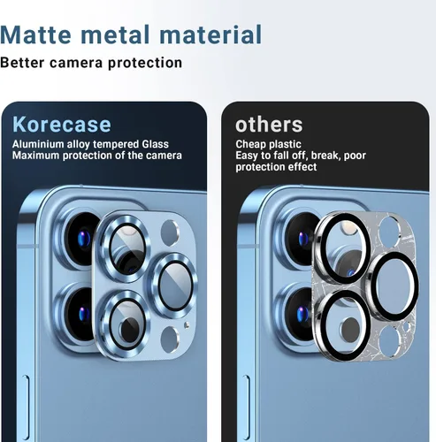 Vista 10 de Korecase Paquete de 2 protectores de lente de cámara para iPhone 13 Pro Max/13 Pro, color negro Vidrio templado de metal, fuerte adherencia