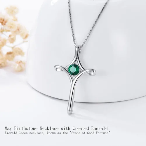 Vista 5 de TOUPOP Collar de cruz para mujer, plata de ley 925, collar de cruz de piedra natal, joyería de fe fina, regalo de cumpleaños, aniversario, Navidad