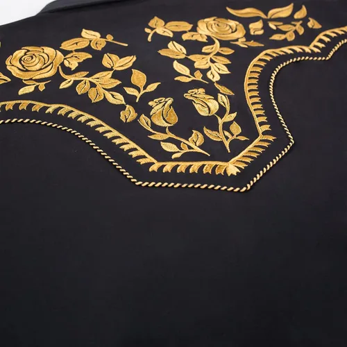 Vista 3 de Camisa vaquera occidental bordada de manga larga casual con botones a presión para hombre