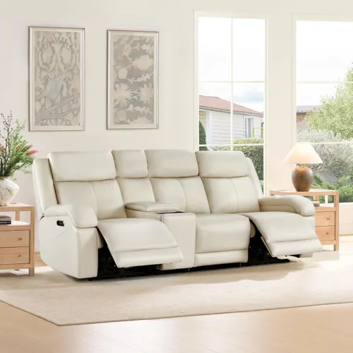Vista 31 de Watson & Whitely Sofá reclinable eléctrico de piel auténtica, sofás reclinables de pared de 3 plazas con consola de almacenamiento, reposacabezas