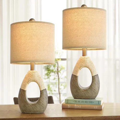 Vista 4 de OYEARS Juego de 2 lámparas de mesa bohemias de 19 pulgadas para dormitorio, sala de estar, adecuadas para espacios pequeños, lámpara de mesa de Gris