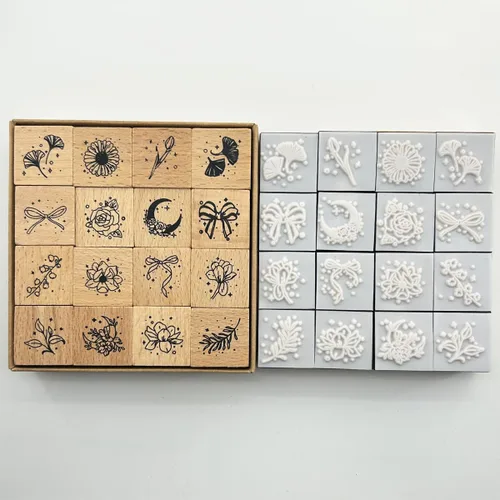 Vista 8 de 16 sellos de goma montados en madera, juego de sellos de goma de madera para arte y manualidades, fabricación de tarjetas, álbumes de recortes
