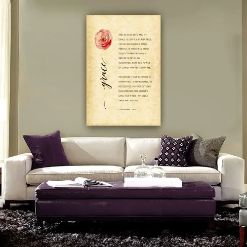 Vista 5 de 2 Corinthians 12, 9-10, My Grace is Sufficiente, versículo bíblico, obra de arte de pared para pasillo, pinturas decorativas de pared, sala