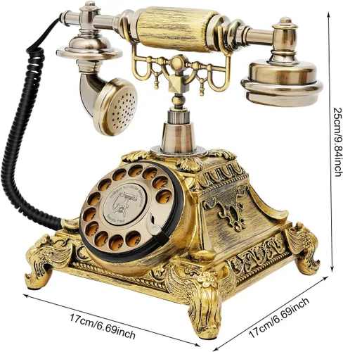 Vista 2 de DNYSYSJ Teléfono de esfera giratoria retro de resina de imitación de cobre Teléfono vintage Teléfono antiguo Teléfono fijo antiguo Teléfono